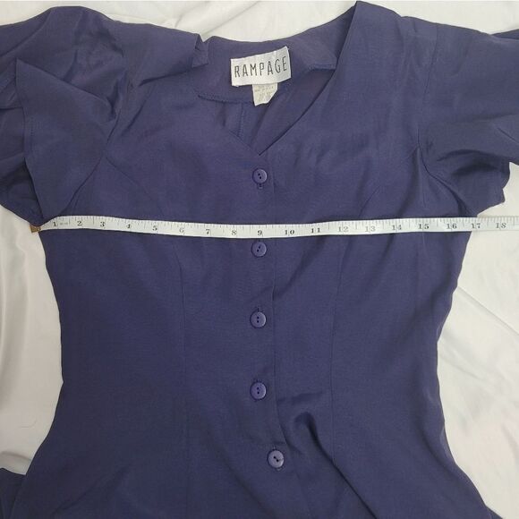 VINTAGE 90s navy blue flutter sleeve button up flowy corset back romper S - Picture 8 of 10